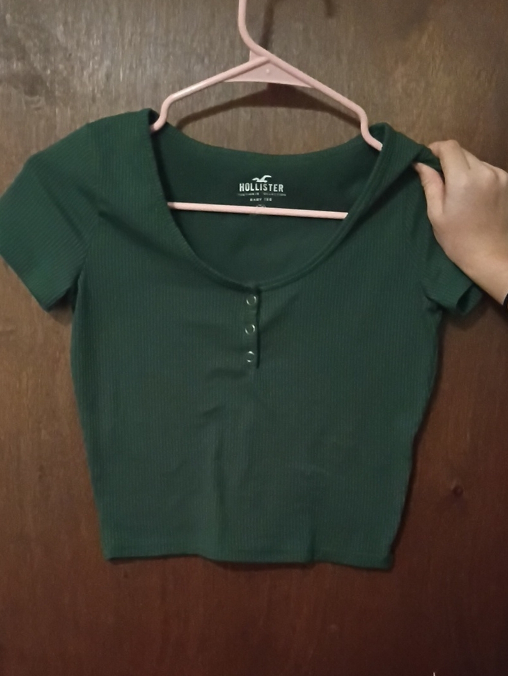 Hollister Forest Green Ribbed Henley Crop Top